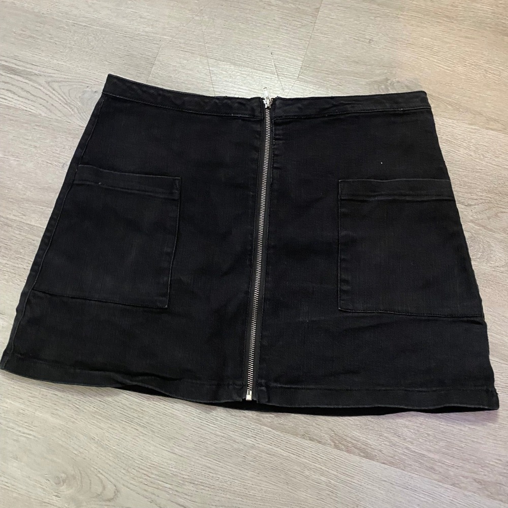 Highway Jeans Black Denim Mini Skirt Womens XL Black Front Zip Pocket